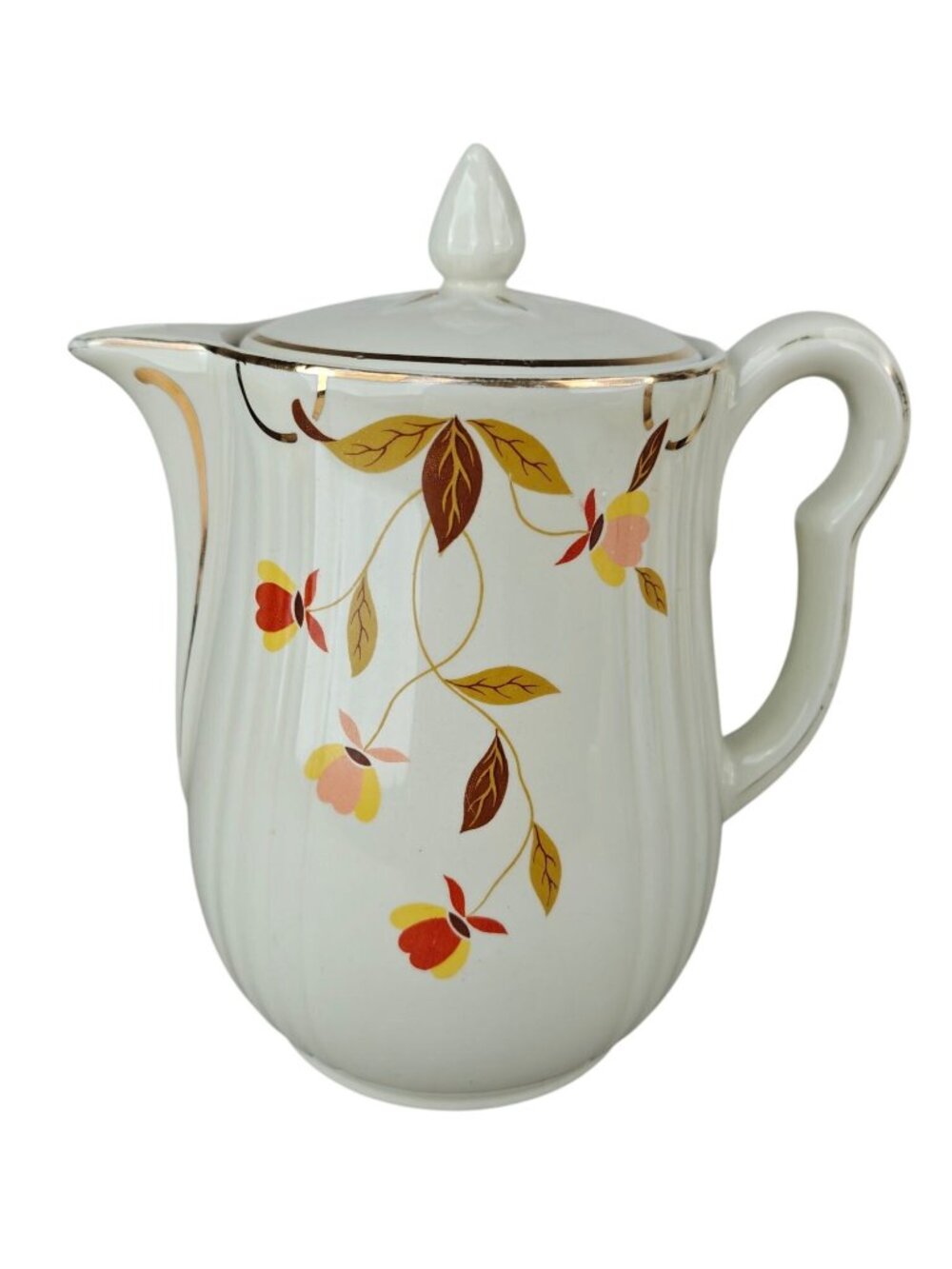 Vintage Ceramic Hall's Superior Pitcher With Lid 8" Floral Pattern Autumn Leaf